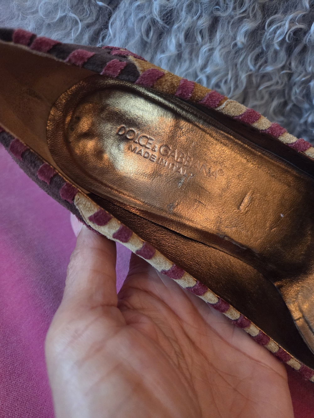 Dolce & Gabbana Vintage Suede Patchwork Heels 37.5 - Picture 6 of 8